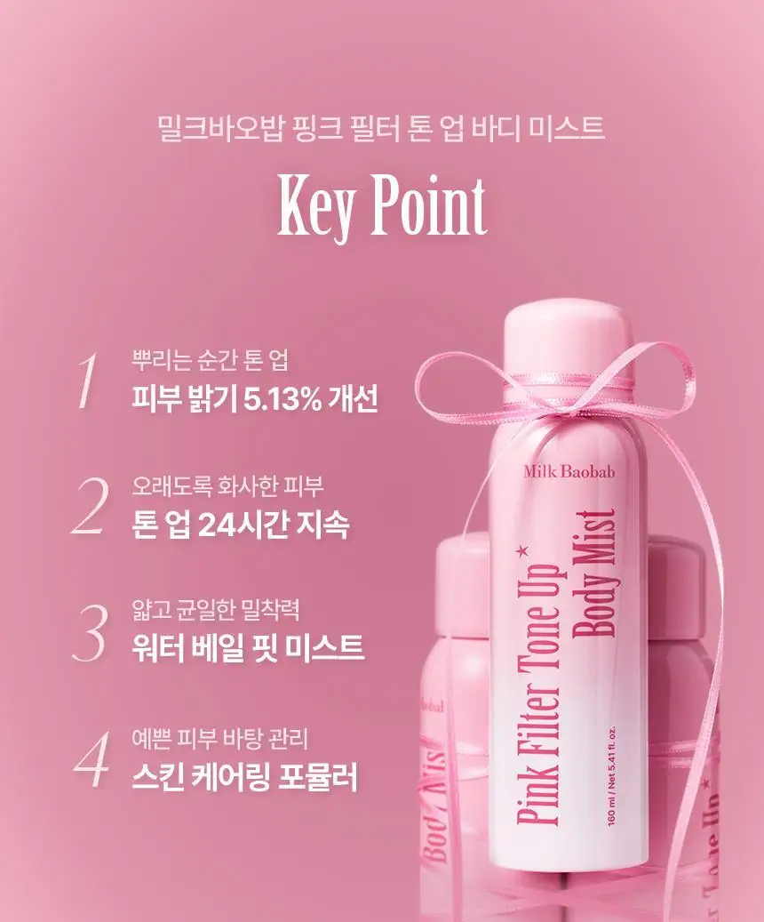 [NEW생기톤업/끈적임Zero] 밀크바오밥 핑크 필터 톤업 바디 미스트 160ml 상세페이지 11